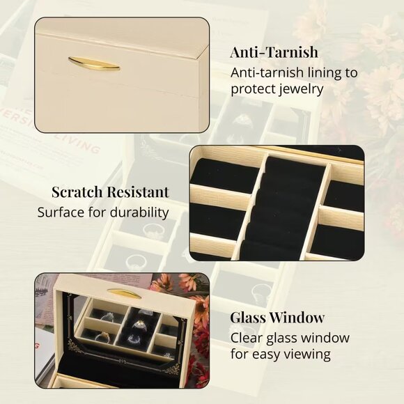 ** 2/$35 NEW Beige Lizard Embossed Pattern Leatherette Anti Tarnish Jewelry Box - Picture 3 of 11